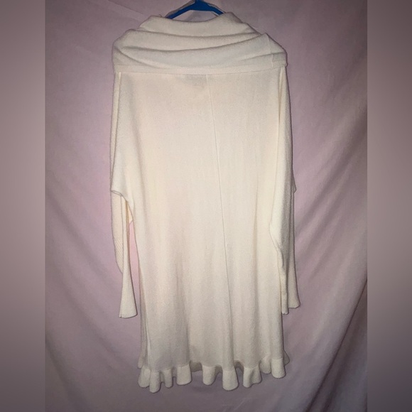 Cream Cowl Neck Sweater with Asymmetrical Ruffle - Picture 6 of 13